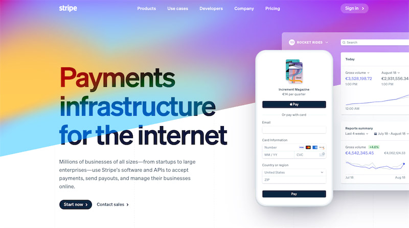 Image of Stripe payment processor website homepage